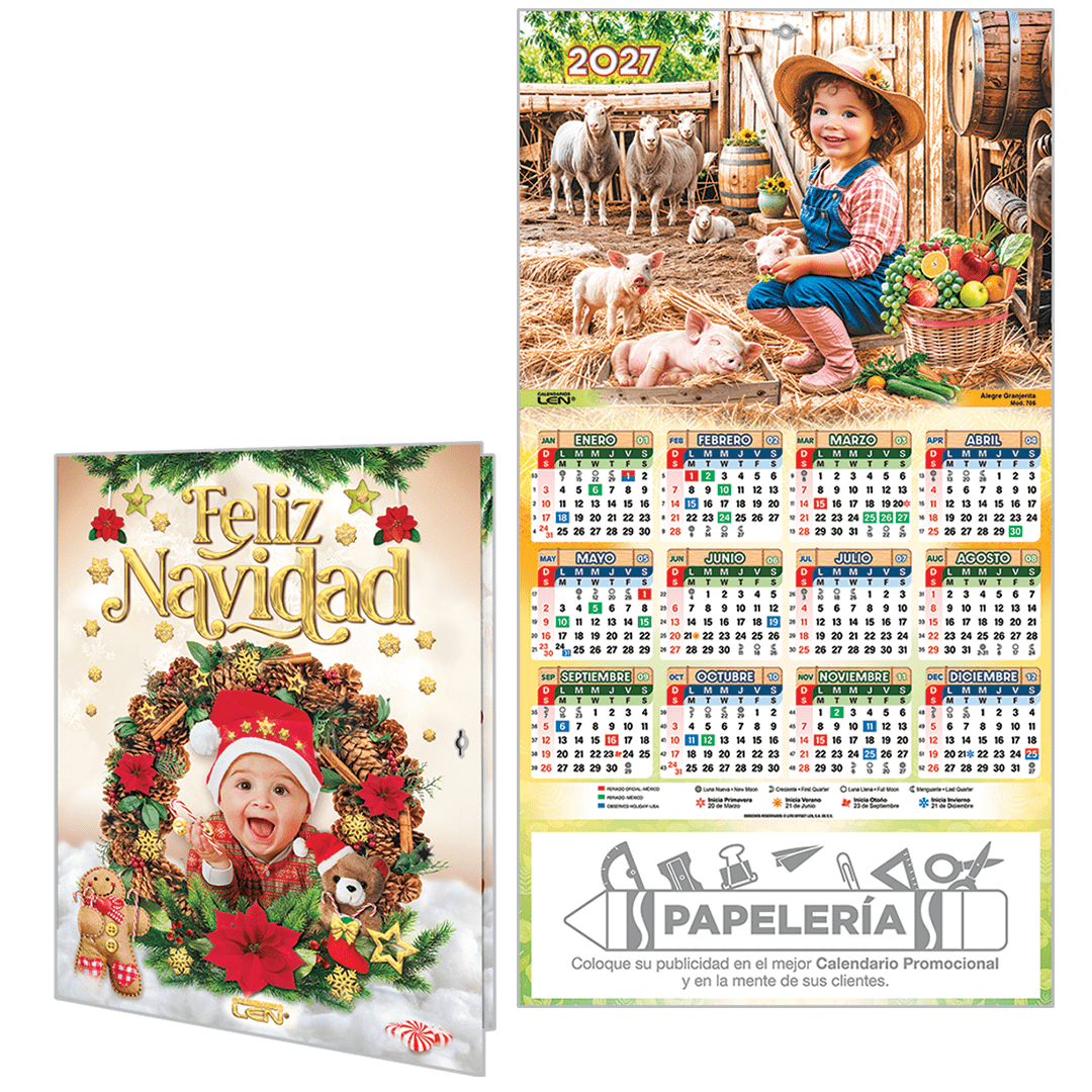 Calendario de pared LEN navideño